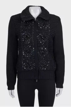 Wool cardigan decorated with sequins