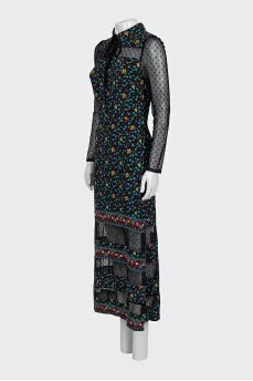 Straight dress with transparent printed inserts