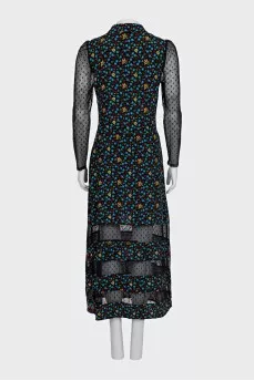 Straight dress with transparent printed inserts