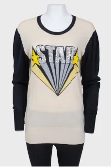 Combination sweater with print
