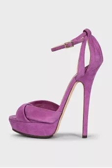 Pink suede heeled sandals