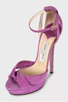 Pink suede heeled sandals