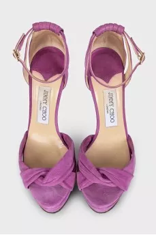 Pink suede heeled sandals