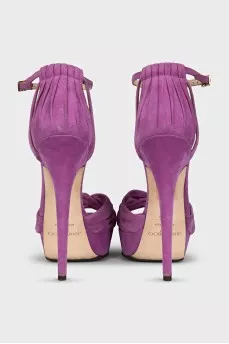 Pink suede heeled sandals