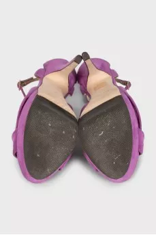 Pink suede heeled sandals