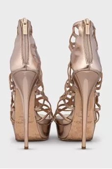 Gold leather high heel sandals