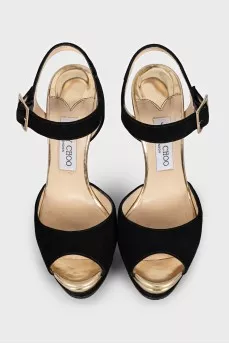 Black suede sandals with gold insert