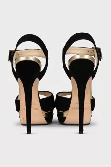 Black suede sandals with gold insert