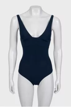Blue one-piece swimsuit with tag
