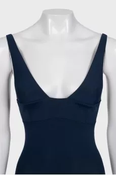 Blue one-piece swimsuit with tag