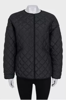 Black quilted straight-cut jacket