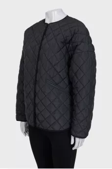 Black quilted straight-cut jacket