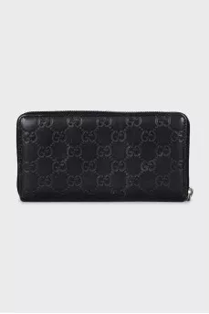 Black leather wallet with branded embossing