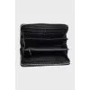 Black leather wallet with branded embossing