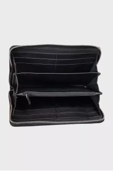 Black leather wallet with branded embossing