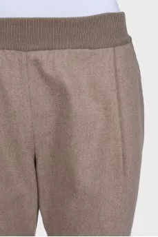 Brown tapered trousers with elastic waistband