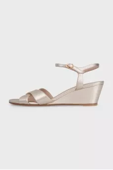 Gold leather wedge sandals