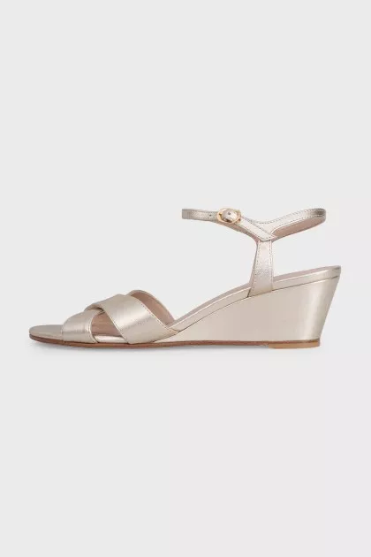 Gold leather wedge sandals