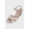 Gold leather wedge sandals