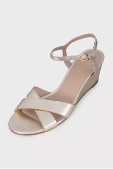 Gold leather wedge sandals