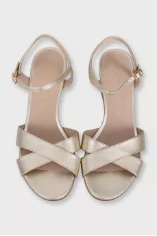 Gold leather wedge sandals