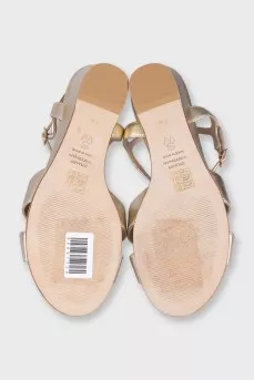 Gold leather wedge sandals
