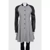 Gray coat with leather sleeves