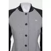 Gray coat with leather sleeves