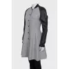 Gray coat with leather sleeves