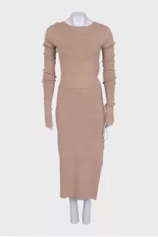 Beige suit with a tie-up top