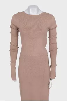 Beige suit with a tie-up top