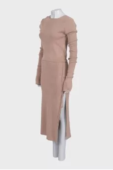 Beige suit with a tie-up top
