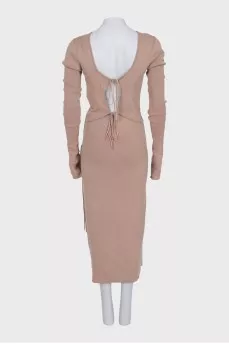 Beige suit with a tie-up top