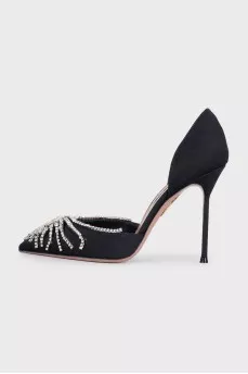 Black textile shoes with a decorated toe