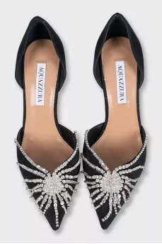 Black textile shoes with a decorated toe