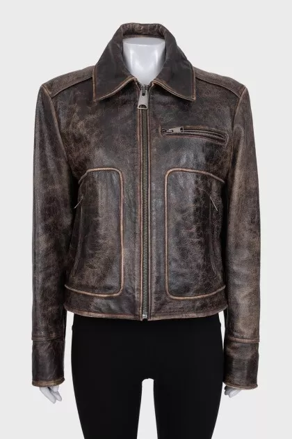 Brown distressed leather jacket