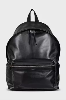 Men's black leather backpack