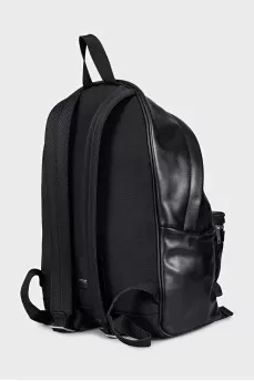 Men's black leather backpack