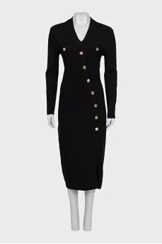 Black bodycon dress with gold buttons
