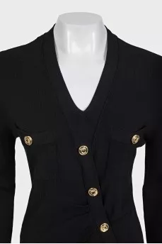Black bodycon dress with gold buttons