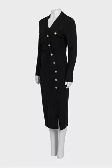 Black bodycon dress with gold buttons