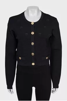Black cropped cardigan with logo