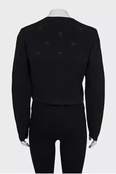 Black cropped cardigan with logo