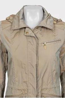 Long windbreaker with a removable hood