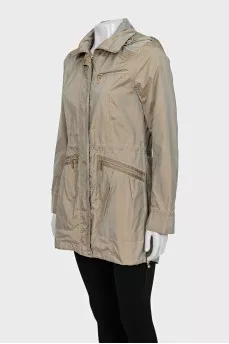 Long windbreaker with a removable hood