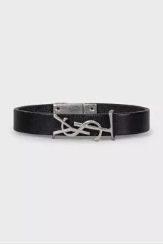 Black leather bracelet with logo
