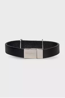 Black leather bracelet with logo