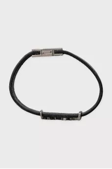 Black leather bracelet with logo