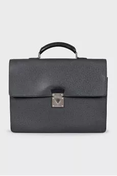 Men's black leather briefcase