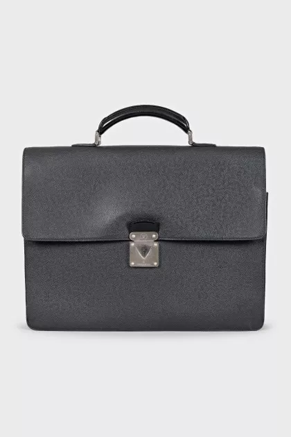 Men's black leather briefcase